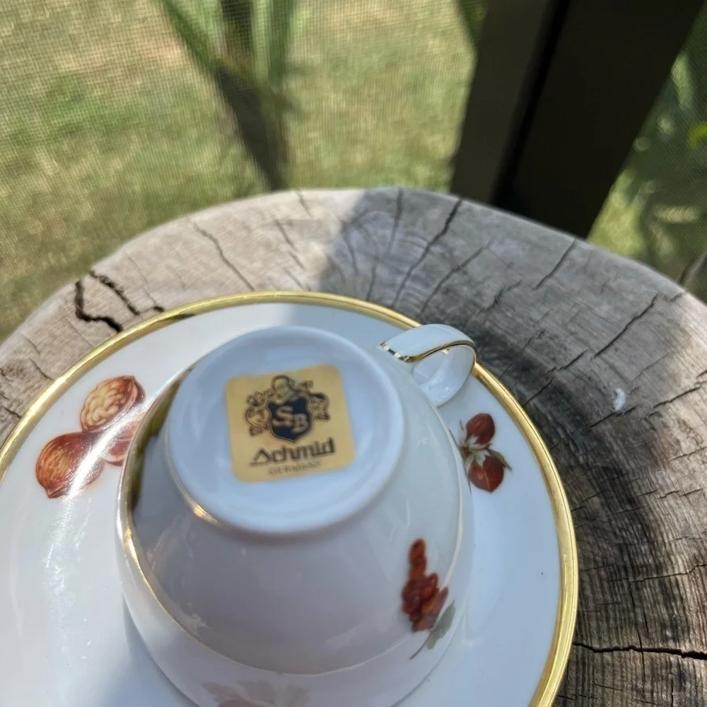 Vintage Schmid Germany Demitasse Cup & Saucer Fruit Design